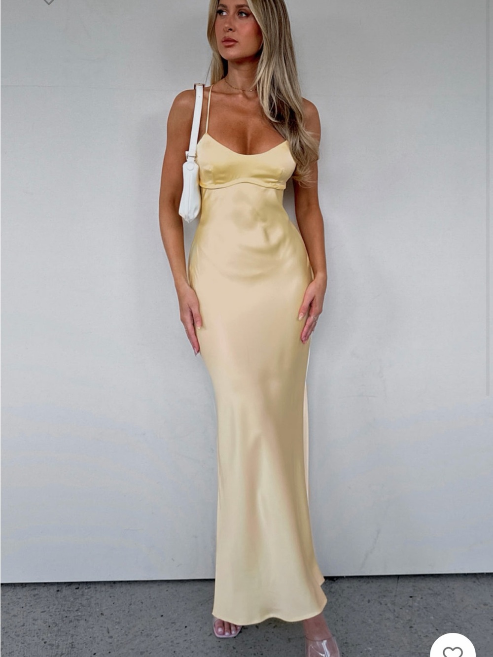 White Fox Boutique Pale Yellow Satin Maxi Slip Dress